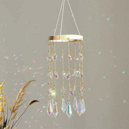 Crystal Suncatcher Stained Glass Crystal Lighting Pendant Chain Hanging Window Wind Chimes Rainbow Maker Home Garden Decoration