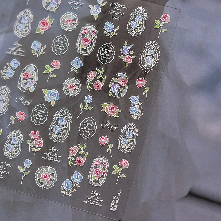 Luxury 5D Floral Nail Art Stickers Gold Silver Chinese Style Metal Frame Shiny Crystal Rhinestone Self Adhesive Manicure Decal