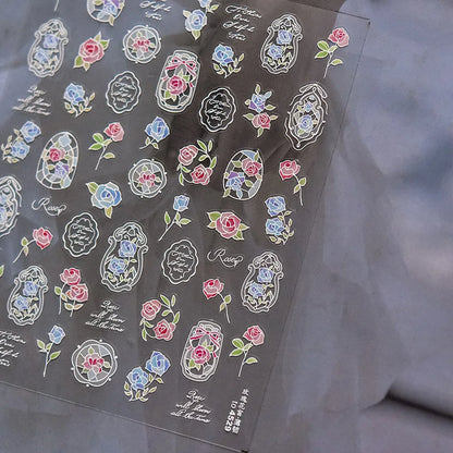 Luxury 5D Floral Nail Art Stickers Gold Silver Chinese Style Metal Frame Shiny Crystal Rhinestone Self Adhesive Manicure Decal