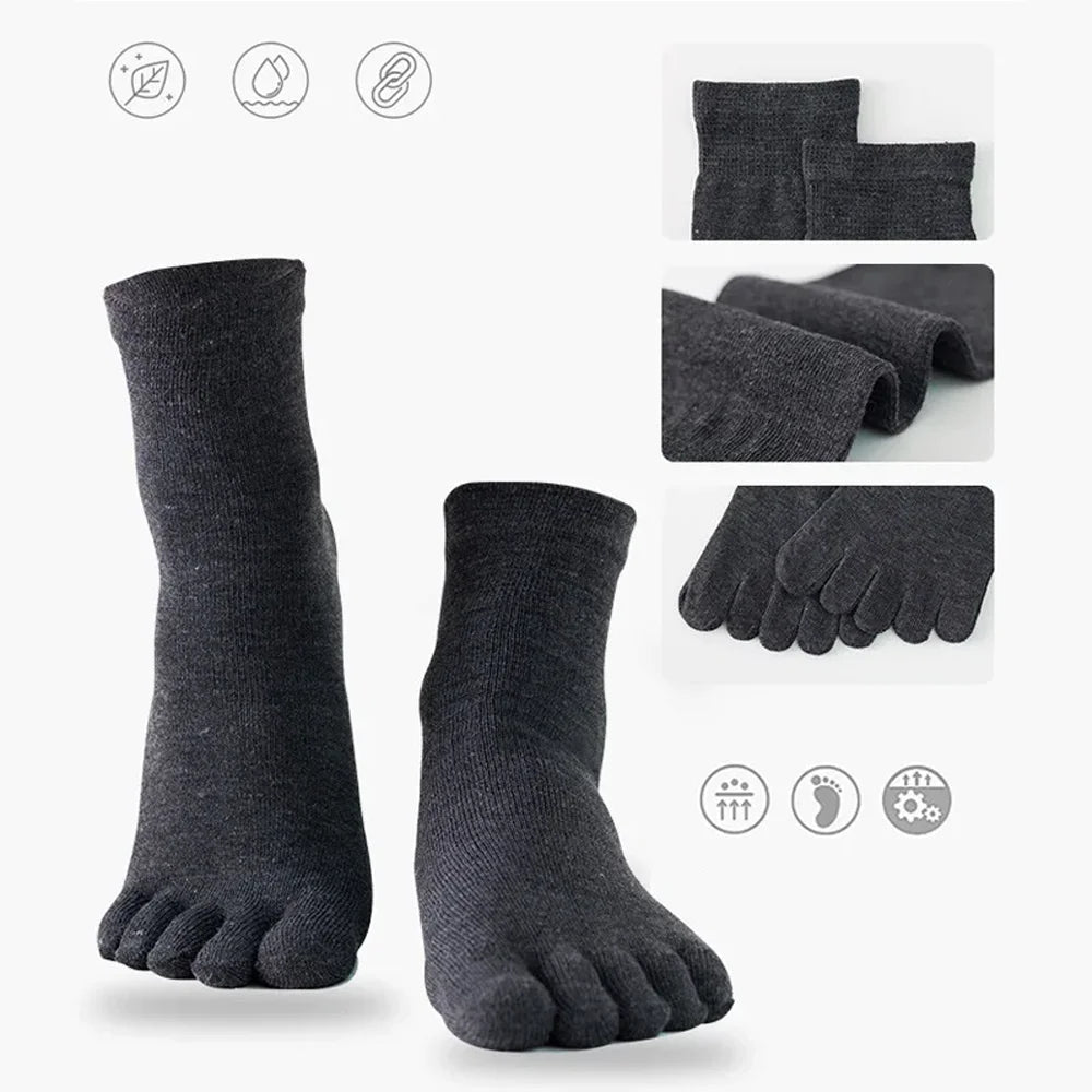 5Pairs Toe Socks Crew Socks Men and Women Five Fingers Socks Breathable Cotton Socks Sports Running Solid Color as Birthday Gift