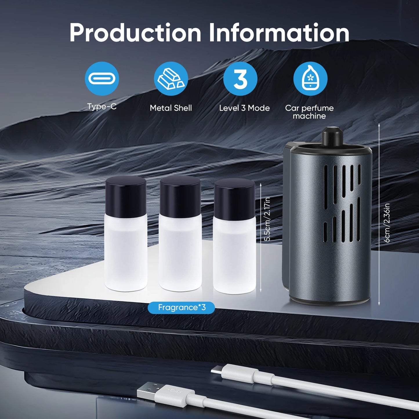 Intelligent Air Freshener,Rechargeable Car Aromatherapy With 3 Levels Adjustable Smart Diffuser Package With Essential Oil