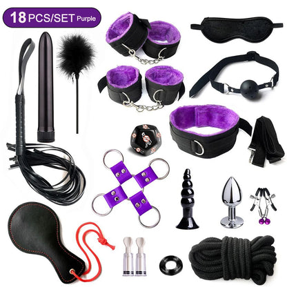 Hot Exotic Bed Bondage Set BDSM Kits Exotic Sex Toys For Women  Adults Games Leather Handcuffs Whip Gag Nipple Clamps Sex Shop