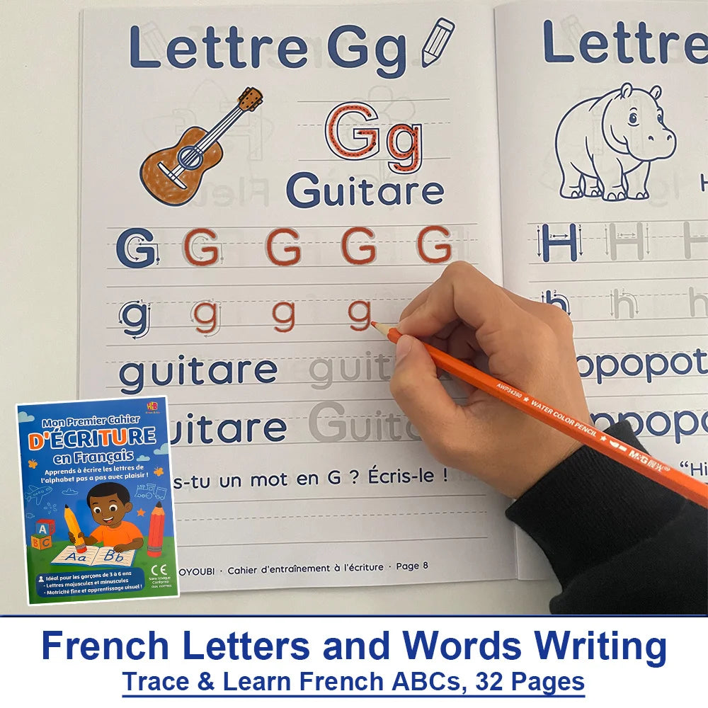 32 Pages French Alphabet Tracing & Writing Practice Book Uppercase & Lowercase French Letters Early Language Learning Workbook