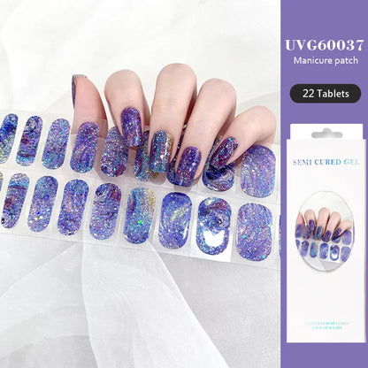 16/22 Tips Semi Cured Gel Nail Stickers for UV Lamp Designer Adhesive Nail Gel Wraps DIY Long-lasting  Nail Decoration