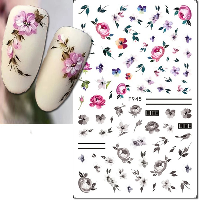 3d Nail Art Decals Spring Booming Violets Lavenders Purple Blue Pink Flowers Butterflys Stickers Decoration For Nail Tips Beauty