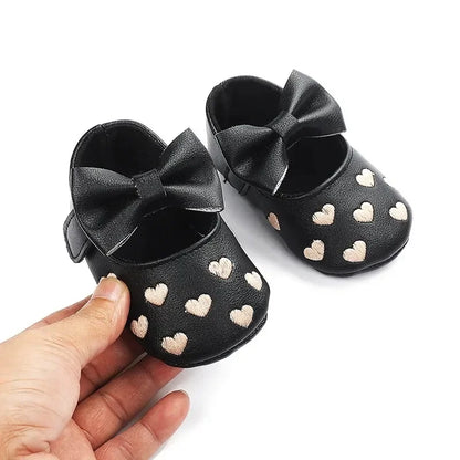 Baby Girls 0-18 Months Indoor First Walker Shoes Soft Cotton Sole Non-Slip Classic Embroidery Bowknot Hook & Loop Infant Booties