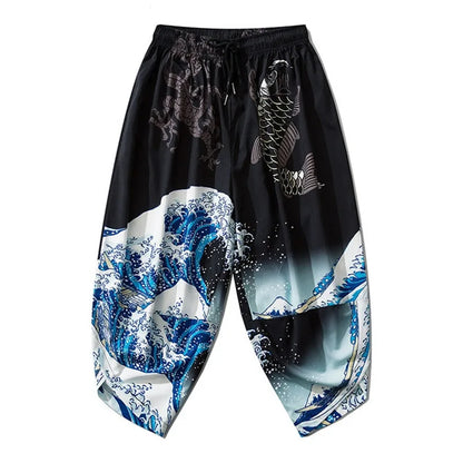 Large Size 5XL 6XL Japanese Kimono Cardigan Pants Set Print Fox Men Women Shirt Tradition Yukata Haori Obi Cosplay Costume