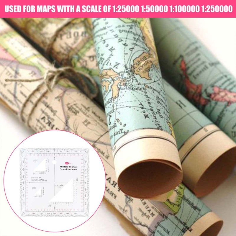 5x5'' Military MGRS Coordinate Scale Map Reading and Land Navigation Topographical Map Scale Protractor 3 Kinds of Scale
