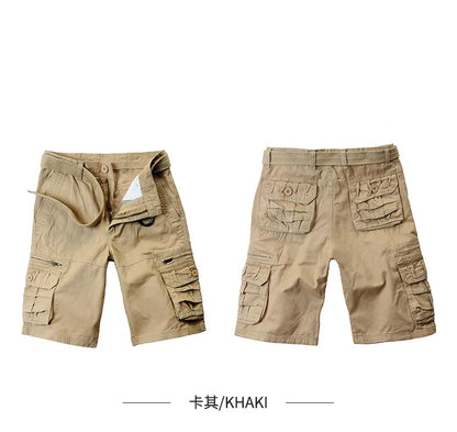 2026 Summer Men's Cotton Cargo Shorts Multi-Pocket Casual Short Pants Male Hiking Loose Solid Jogging Shorts No Belt Plus Size