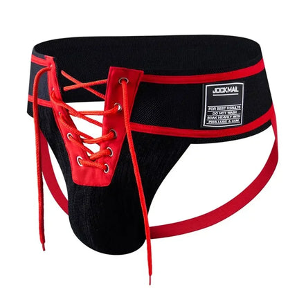 Open Front Men Jockstrap Briefs Athletic Supporter,3" Waistband Detachable Pouch Breathable Workout Sport Underwear Gay Thongs