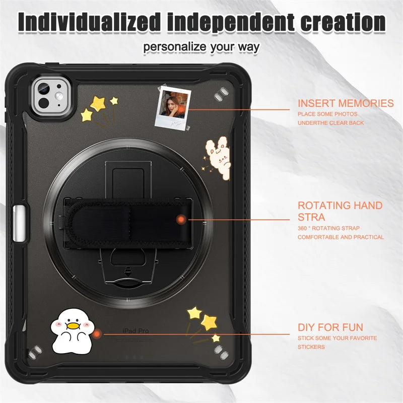 For iPad Pro 11 12.9 13 inch 2024 Case Shockproof Cover iPad Air 11 4th 5th 10 10th 10.9 10.2 9/8/7th 11th Generation Case+Strap
