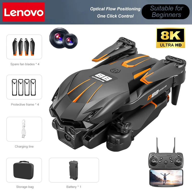 Lenovo D88 Drone 8K Aerial HD Dual Camera Photography Optical Flow Hovering Gesture Shooting Folding Brushless Power GPS Drone