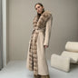 CNEGOVIK Natural Fox Fur Winter Cashmere Wool Coat Women Fur Coat Women Luxury Real Fur Warm Winter Jackets Cashmere Fur Jacket