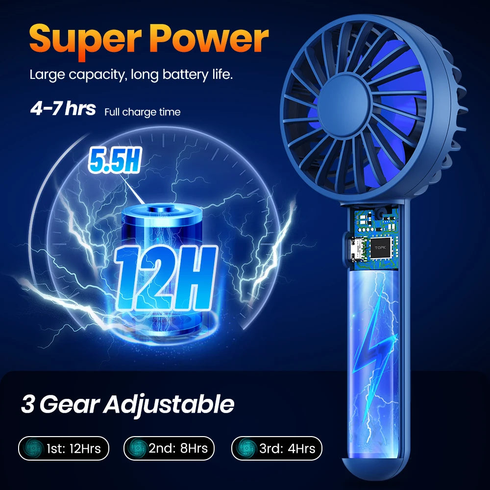 TOPK 1800mAh Rechargeable Mini Portable USB Fan [3-9 Working Hours] Personal Hand Fan table Cute Design Standing fans for room