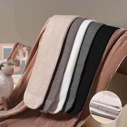 Autumn Winter New Thin Plush Vertical Stripe Solid Color Girls' Pantyhose With Plush Warm Children's Bottom Socks and Panties