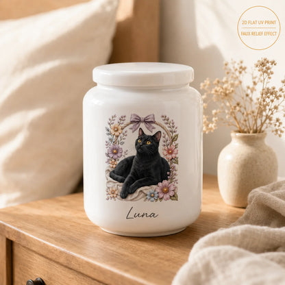 Custom Pet Memorial Ashes Urn with AI Generated Photo Ceramic Relief | Personalize with Name Or Memorial Message | 2D Printed No