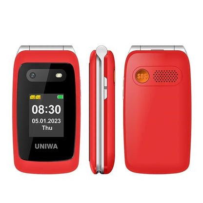 UNIWA V202T 4G Feature Flip Phone Fashion Dual Screen Big Push-Button  Flip Mobile Phone for Elderly 1450mAh SOS Function Phone