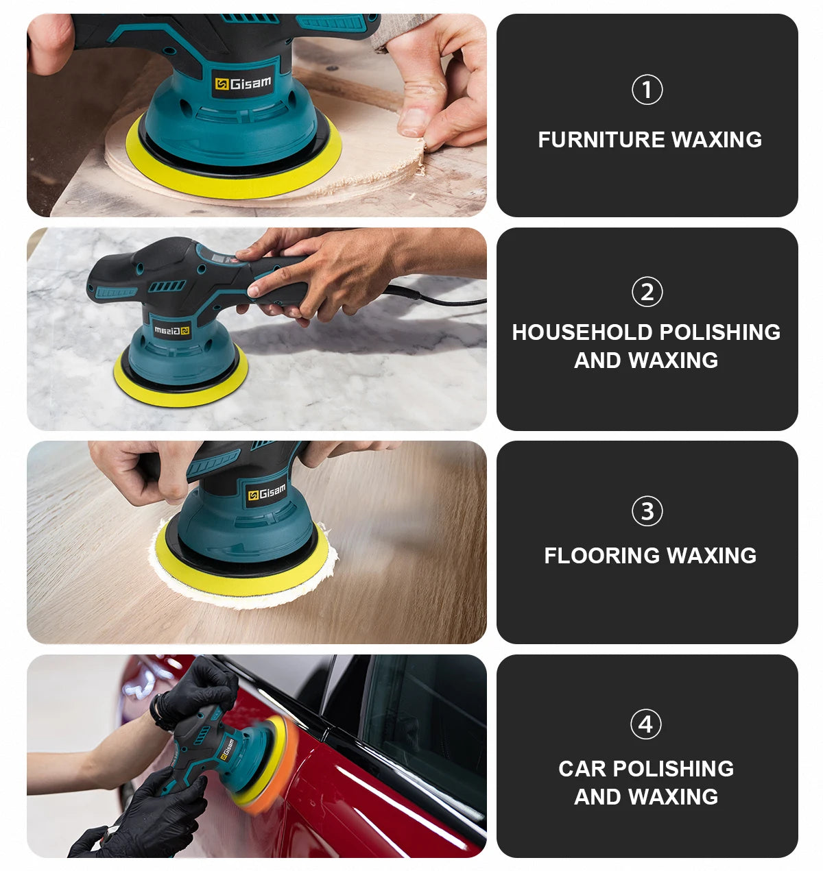 Gisam Cordless Car Polisher 8 Gears Adjustable Auto Electric Waxing Sanding Sealing Glaze Power Tool Fit Makita 18v Battery Pin