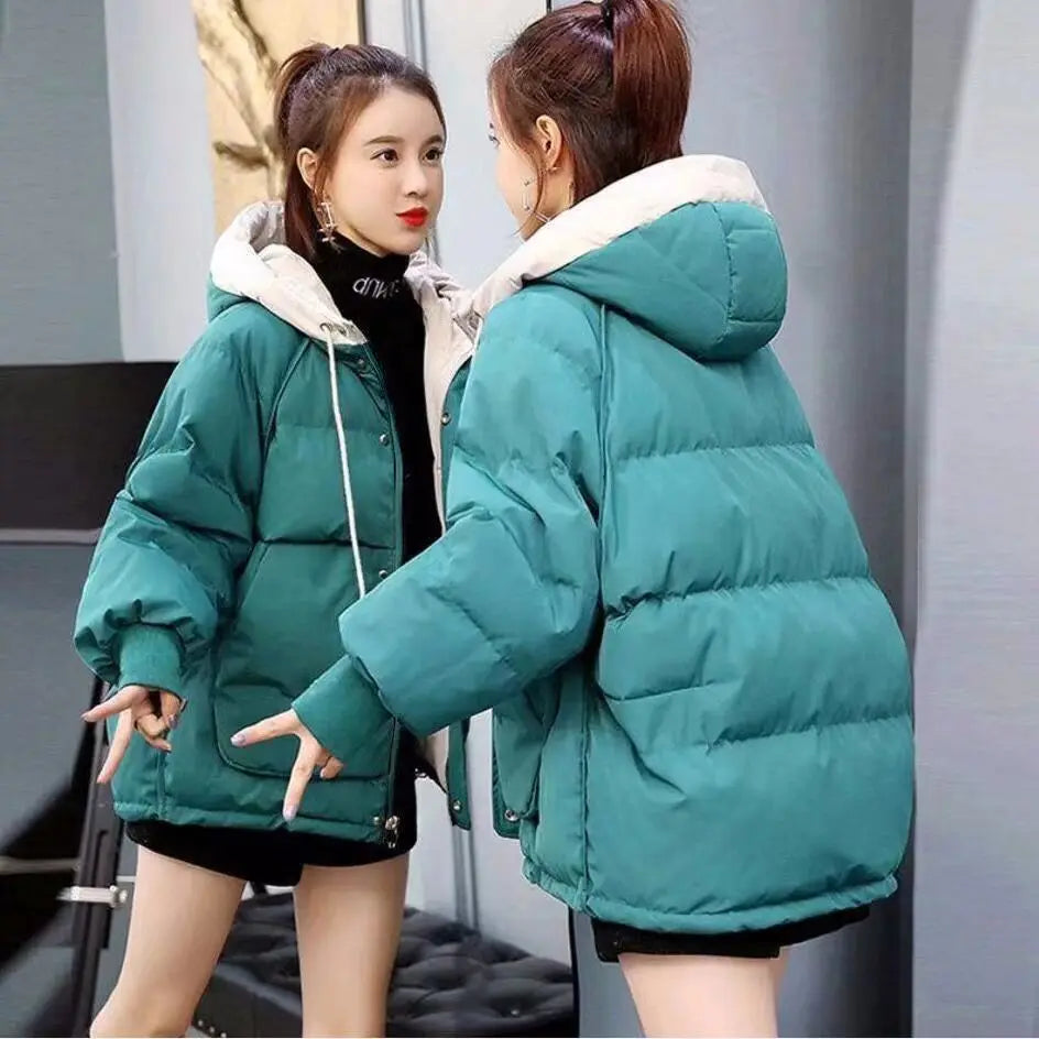 Women's Thickened Cotton Jacket Bread Style Loose Fit Short Coat Winter Outerwear Korean Version Student Friendly Zipper Closure