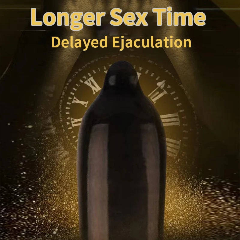 Black Long Lasting Condoms for Men - Delay Ejaculation, Reduce Sensitivity, Penis Sleeve Condom for Extended Pleasure