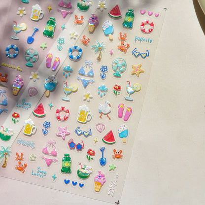 Cute Animal Face 5D Nail Art Stickers Cartoon Cat Bunny Dog Mouse Kawaii Expressions Simple Self Adhesive Manicure Decal DIY