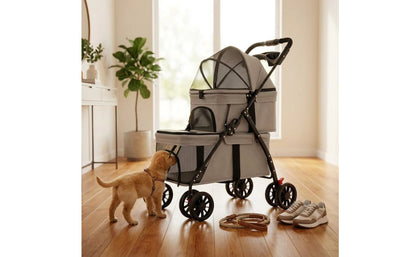 Double-Deck Pet Stroller Lockable Wheels Small Dog Feline Stroller Pet Transport Storage Pockets Removable Liner for Outdoor