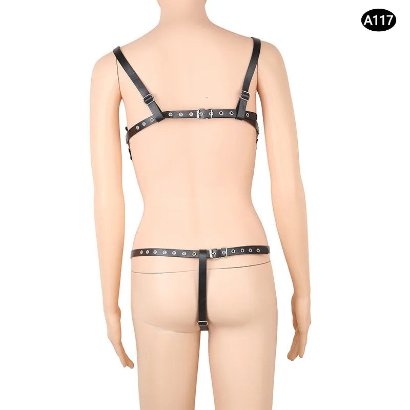 Bondage Harness Metal Leather Clothes Sexy Lingerie Bra Panty Adult Games Restraints Fetish Wear Erotic Costume BDSM Sex Toys