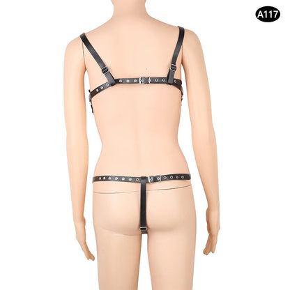 Bondage Harness Metal Leather Clothes Sexy Lingerie Bra Panty Adult Games Restraints Fetish Wear Erotic Costume BDSM Sex Toys