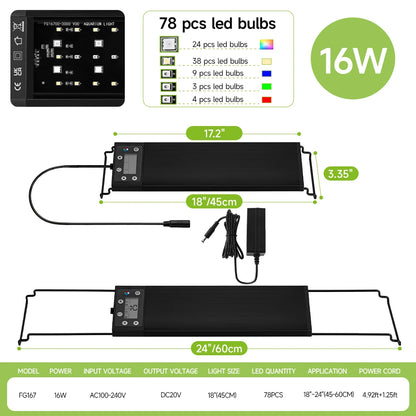 30-60cm Fish Tank 24/7 Full Spectrum Lighting LED Light Aquarium Decoration Aquatic Plant Growth Lamp IP68 Waterproof 100V-240V