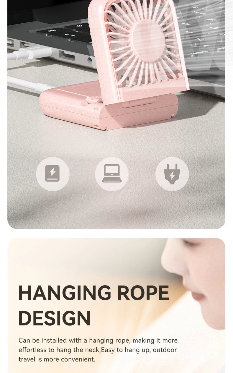Multifunction Foldable Hand Fan USB Charging Mini Portable Hanging Neck Air Cooling Fan Semiconductor Refrigeration Small Fan