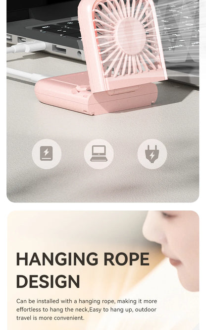 Multifunction Foldable Hand Fan USB Charging Mini Portable Hanging Neck Air Cooling Fan Semiconductor Refrigeration Small Fan