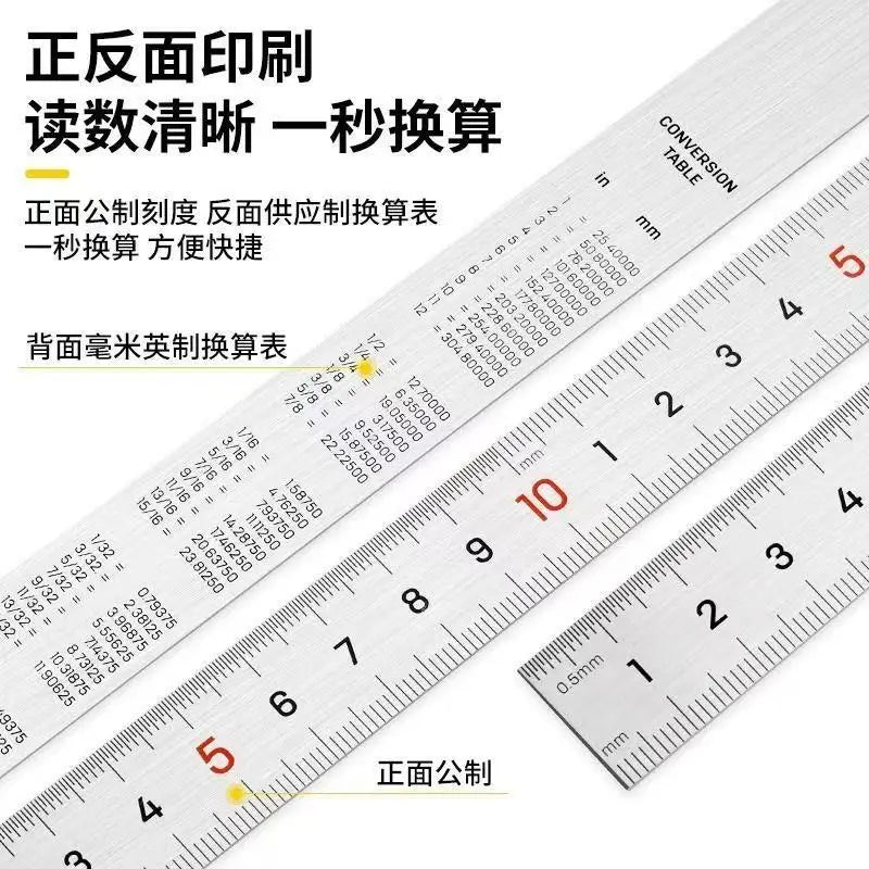 Deli 1 Pcs 15/20/30/50cm Multi-standard Measuring Ruler Stainless Steel Woodworking Portable Hand Percision Measuring Tools