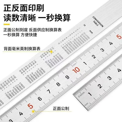 Deli 1 Pcs 15/20/30/50cm Multi-standard Measuring Ruler Stainless Steel Woodworking Portable Hand Percision Measuring Tools