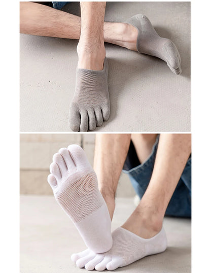 5 Pairs Invisible Toe Socks Summer Thin Cotton Mesh Shallow Mouth Soft Elastic Breathable Deodorant Cool 5 Finger Socks Sokken