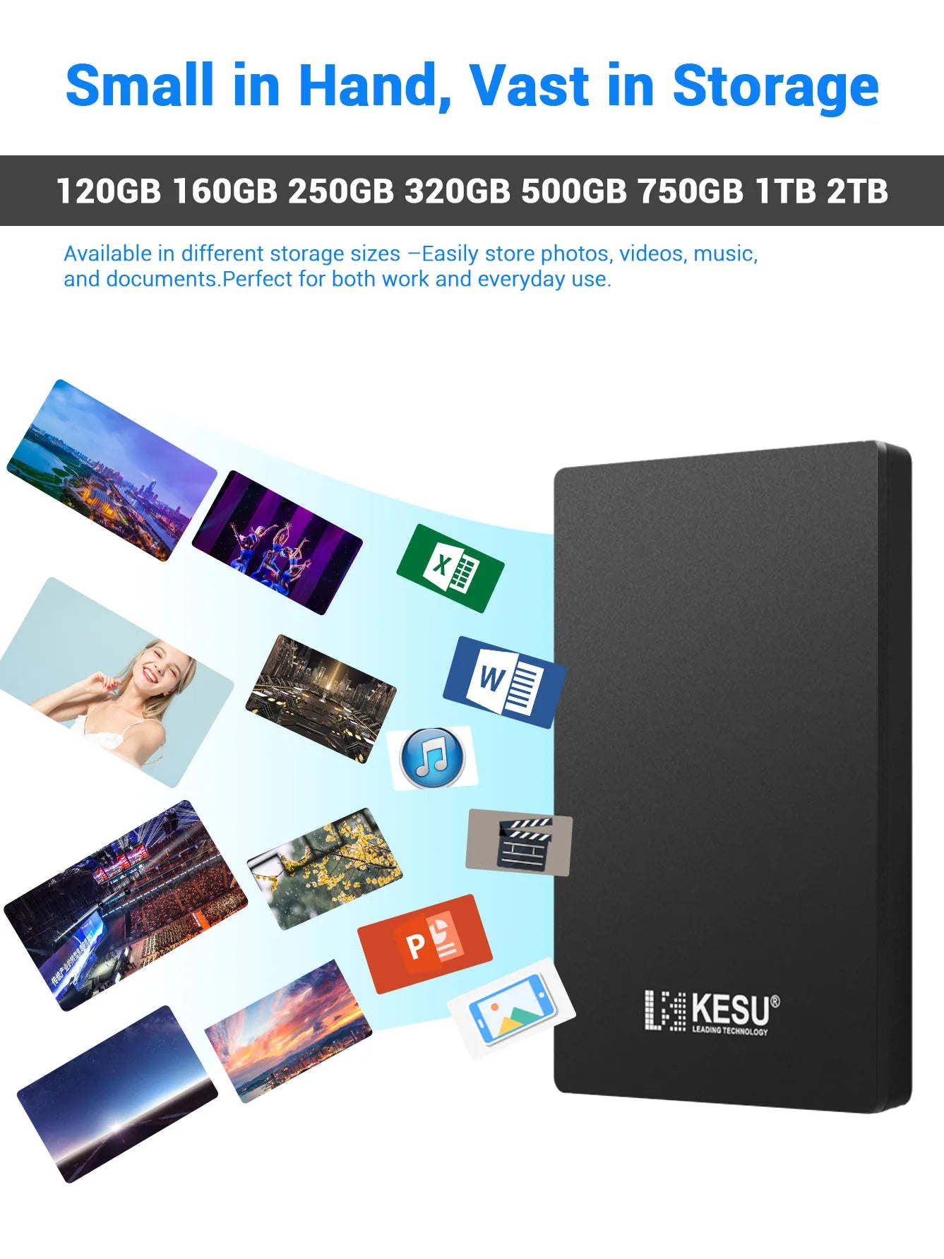 KESU HDD 2.5" Portable External Hard Drive 2TB/1TB/500GB/750GB USB3.0 Disk Memory for PC Tablets PS4 Notebook Desktop Computer