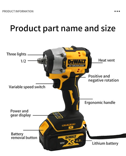 Dewalt DCF921 Cordless Electric Brushless Impact Wrench High Torque LED Light 406N.m Lightweight Professional Power Tool