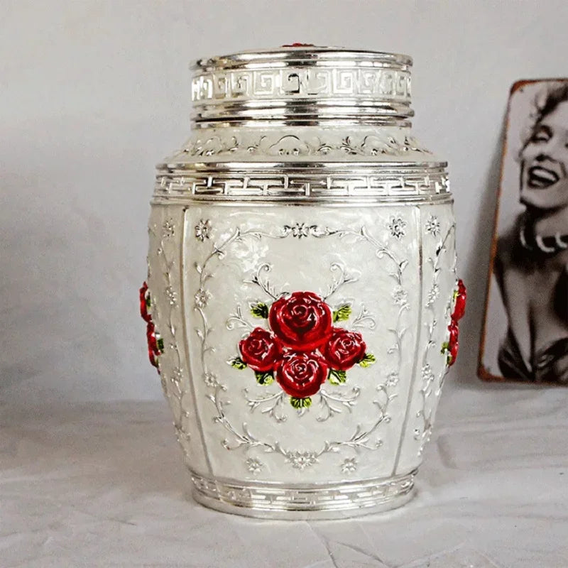 Pet Memorial Keepsake Container for Ashes Tea Canister Coffin Box for Human Ashes Metal Cremation Animal Urn Funeral Home Decor