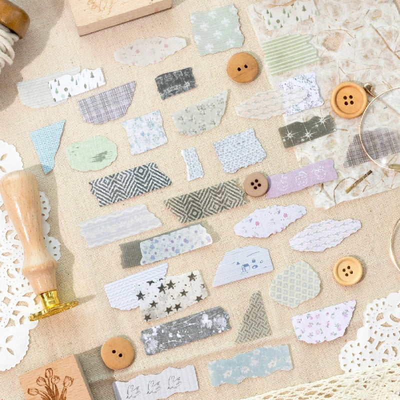 Journal GO 50pcs Dual Material Cloth Fabric Textured Stickers for Photo Frame Collage Junk Journal Scrapbooking diy Material