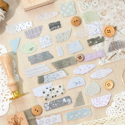 Journal GO 50pcs Dual Material Cloth Fabric Textured Stickers for Photo Frame Collage Junk Journal Scrapbooking diy Material