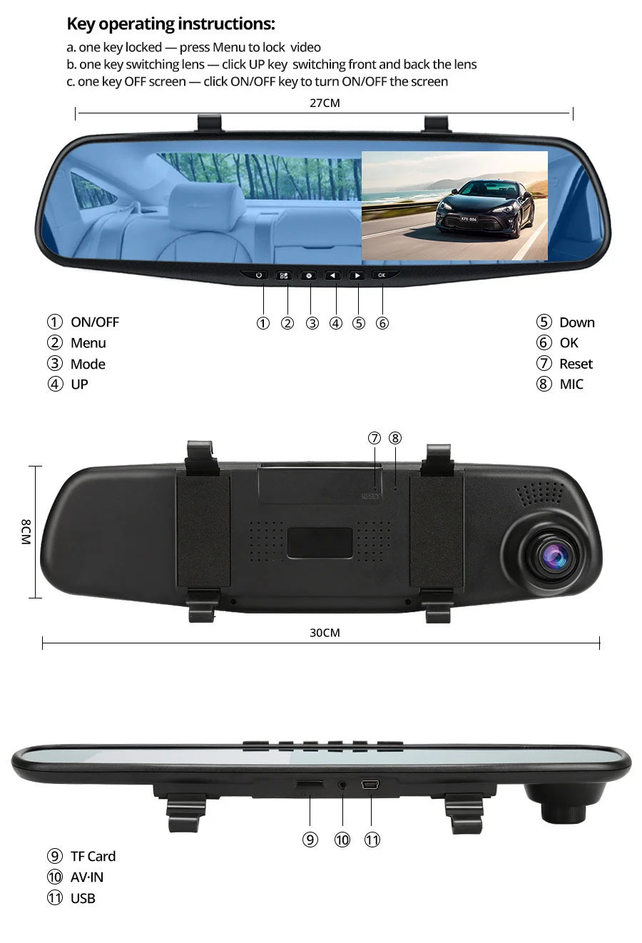 4.3 Inch 1080P Night Vision Camera Dual Lens DVR  Rearview Mirror Dashcam Car Dvr Dash Camera Car Video Recorder Auto Bluck Box