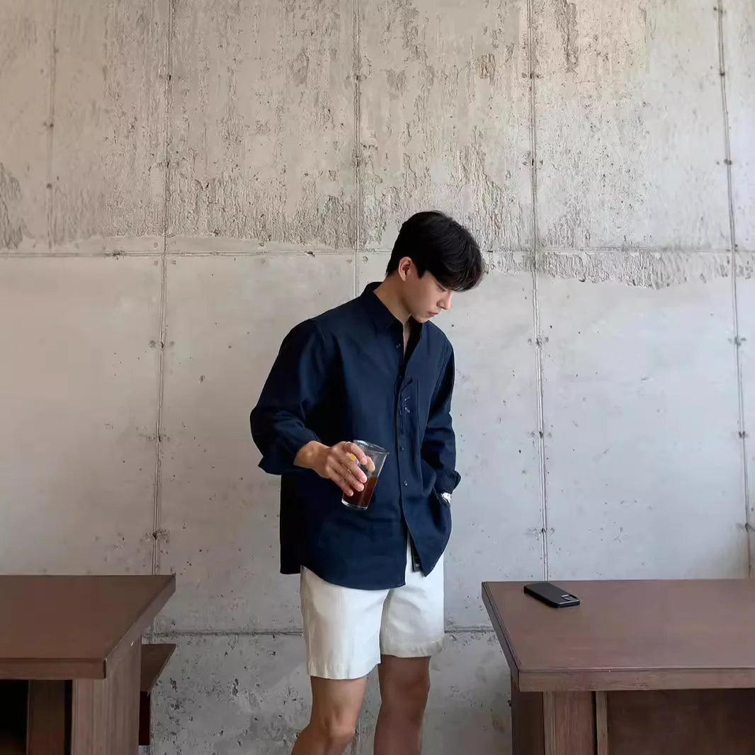 Men's Cotton Linen Shirt Wrinkle Free Casual Breathable Long Sleeve Shirt for Men Sun Protection Comfortable Boho Style Shirt