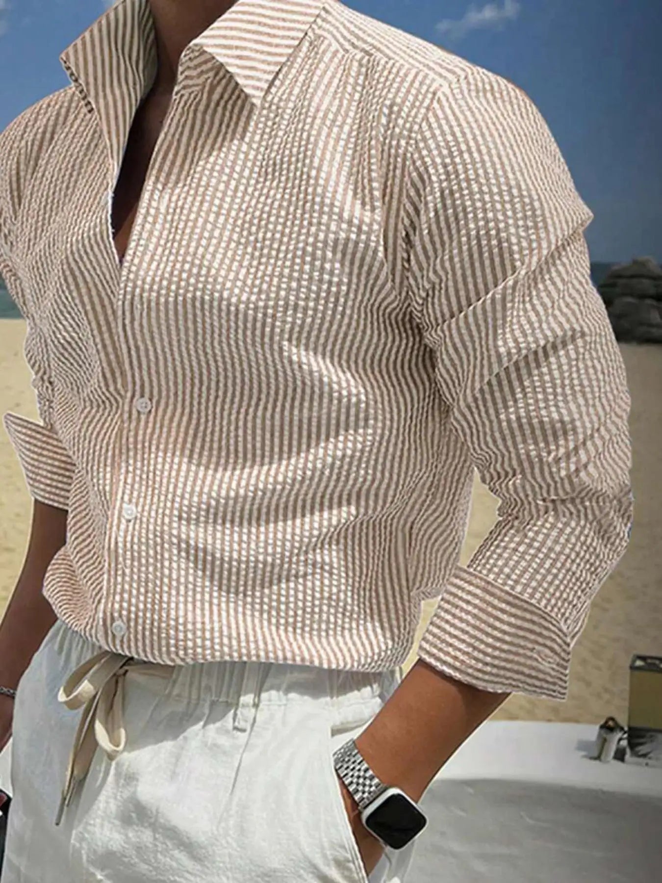 Men's Long Sleeve Striped Shirt with Loose Fit Stylish Comfortable Casual Wear for All Seasons Ideal for Outdoor Activities