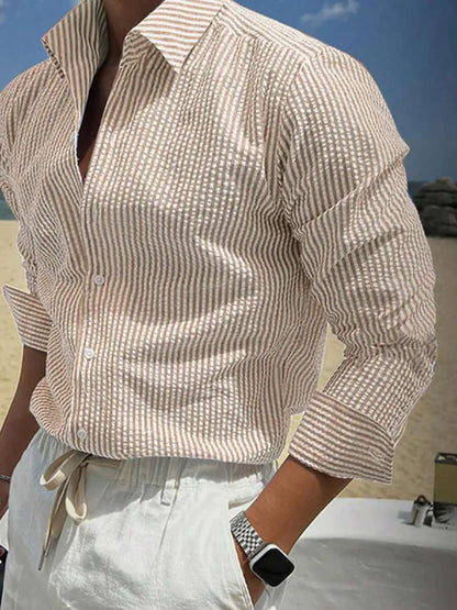 Men's Long Sleeve Striped Shirt with Loose Fit Stylish Comfortable Casual Wear for All Seasons Ideal for Outdoor Activities