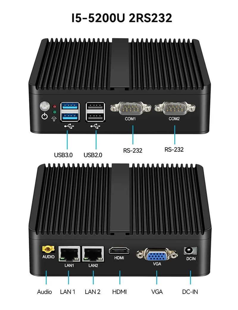 BEBEPC Fanless Industrial Mini PC with Intel Celeron J6412 J1900 Support Linux Computer with 2xRS232/485 2xGbE LAN Win10 Ready