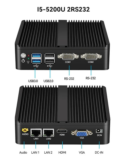 BEBEPC Fanless Industrial Mini PC with Intel Celeron J6412 J1900 Support Linux Computer with 2xRS232/485 2xGbE LAN Win10 Ready
