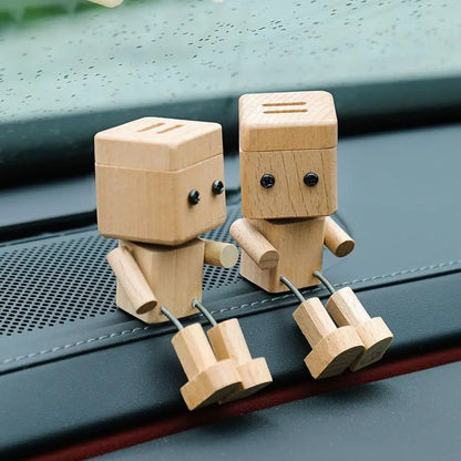 Wooden Robot Car Air Freshener Creative Shaking Legs Essential Oil Aroma Diffuser Vent Clip Dashboard Decor for Auto