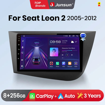 Junsun Wireless CarPlay Android Auto Car Radio for Seat Leon MK2 2005 2006 2007 2008 -2012 2 DIN Multimedia Stereo with Built-in Cooling Fan GPS Navigation SWC Bluetooth FM RDS DSP IPS Screen Car Intelligent Systems 4G WiFi 8