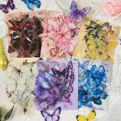 Journamm 40pcs ET Butterfly Stickers Scrapbook Supplies Creative Hand Account Materials Decoration DIY Stickers Junk Journal