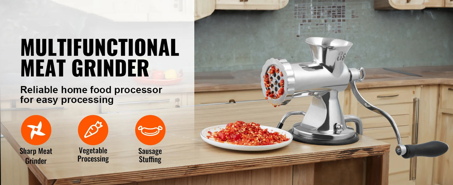 SucceBuy Manual Meat Grinder 304 Stainless Steel Hand Meat Grinder with Suction Cup&Steel Table Clamp Meat Mincer Sausage Maker