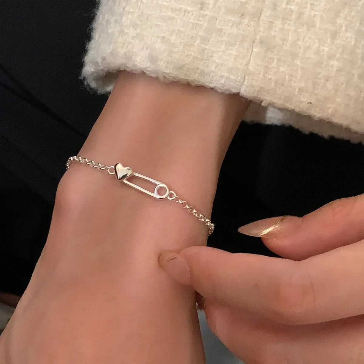 VENTFILLE 925 Sterling Silver Line Extremely Fine Bracelet for Women Love Haert Bead Korean Ins Sweet Jewelry Gift Dropshipping